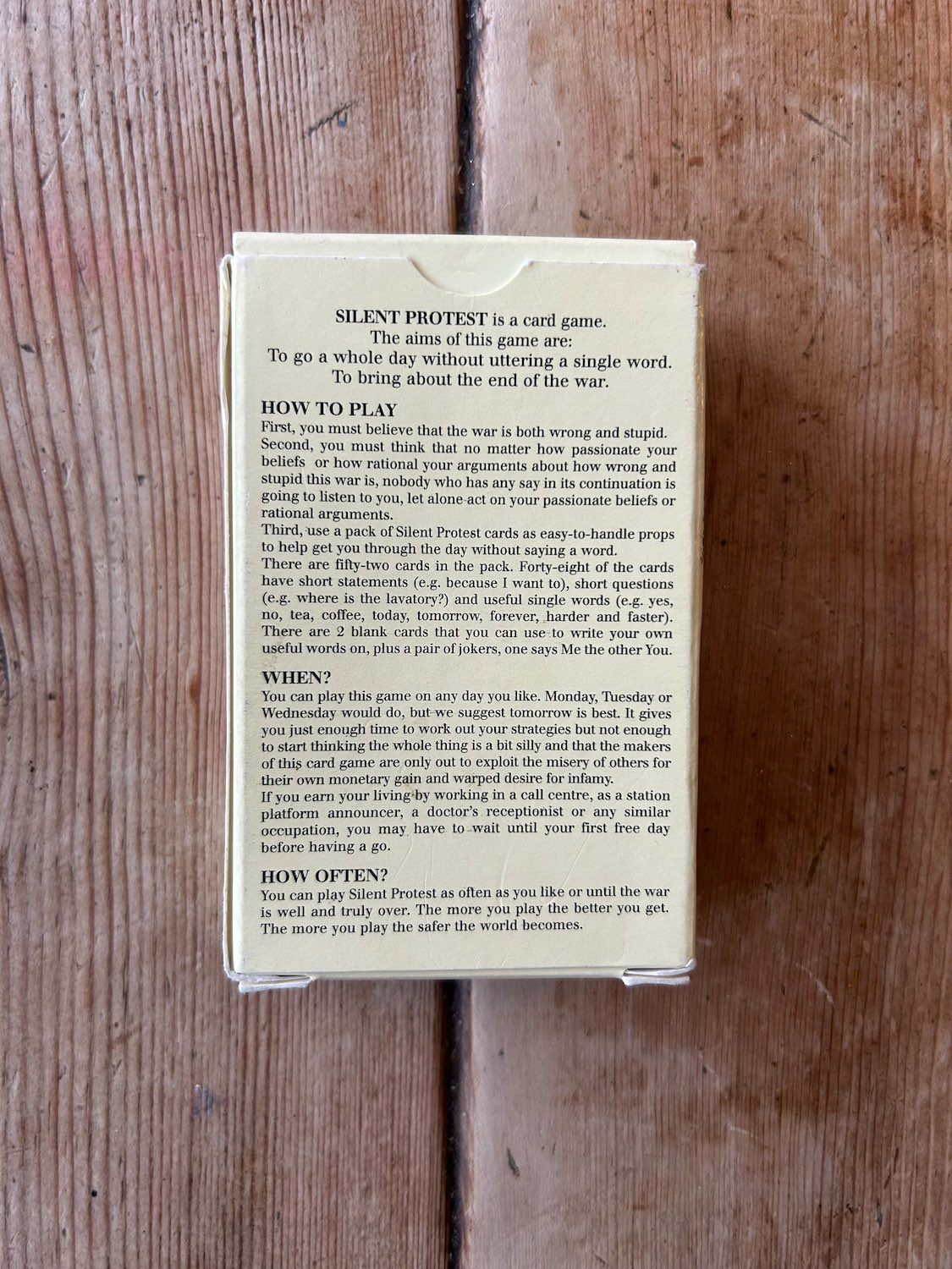 SILENT PROTEST box back